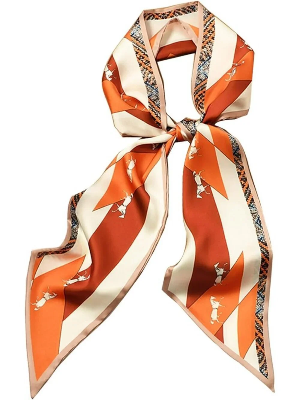 Women's Orange Red White Horse Color Elegant Oblique Angle Scarves Bag Scarfs